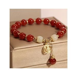 NWT Good Fortune Bracelet Natural Red Agate Beads Golden Fortune Charm